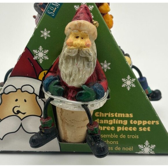 Christmas Dangling Wine Toppers Santa Snowman Reindeer Set Of 3 Bottle Stoppers - Picture 7 of 7